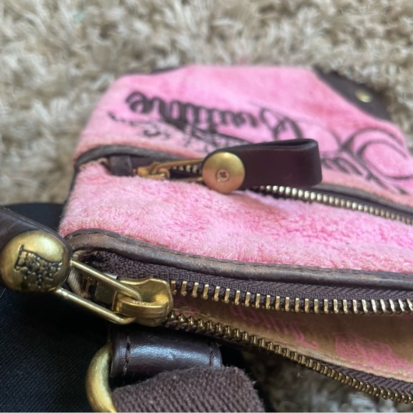 Juicy Couture Pink and Brown Terry Cloth Crossbody Bag Vintage - Picture 8 of 9